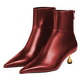 thumbnail image 3 of FSJ Women Unique Teardrop Mid Heel Short Boots Closed Pointy Toe Booties Ankle High Shaft Zipper Shoes Chic Dress Solid Color Business Size 7 Red, 3 of 5