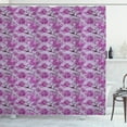 thumbnail image 1 of Bohemian Shower Curtain, Chinese Traditional Pattern Abstract and Artistic Hippie Blossoms, Fabric Bathroom Set with Hooks, 69W X 84L Inches Extra Long, Fuchsia Brown and Mauve, by Ambesonne, 1 of 3
