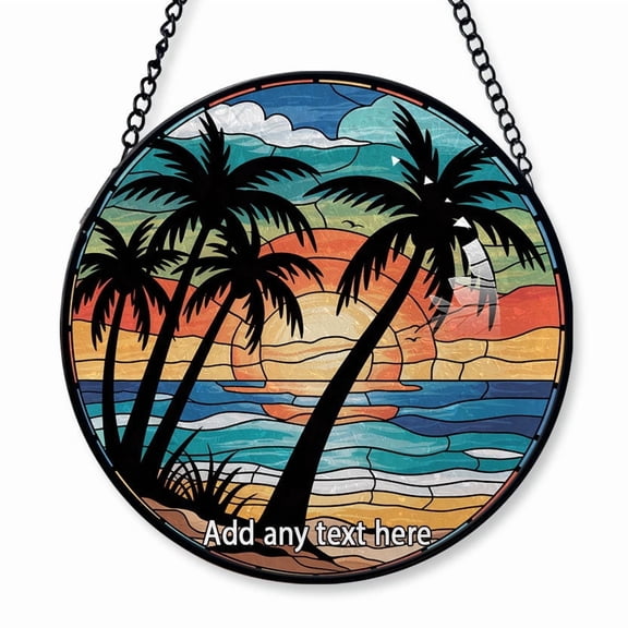 Hawaii Palm Coast Stained Glass Suncatcher Window Hanging – Unique Personalized Christmas 2025 Gift for Travel Enthusiasts, Families, Friends and Couples
