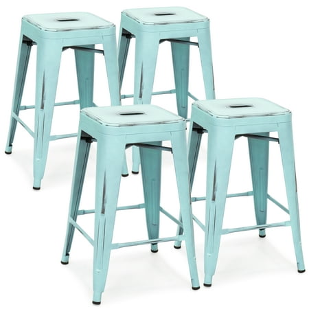 Best Choice Products 24in Set of 4 Stackable Modern Industrial Distressed Metal Counter Height Bar Stools - (Best Home Bar Designs)