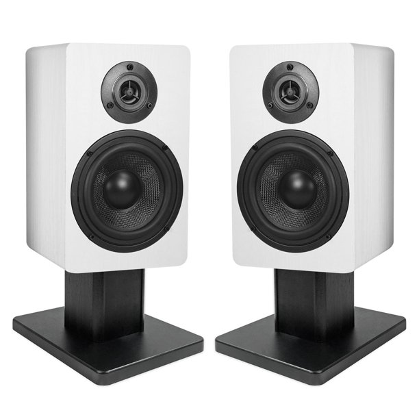 2) Rockville RockShelf 54W White 5.25" Home Bookshelf Speakers+8