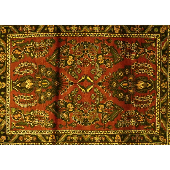 Ahgly Company Machine Washable Indoor Rectangle Persian Yellow Traditional Area Rugs, 5' x 8'