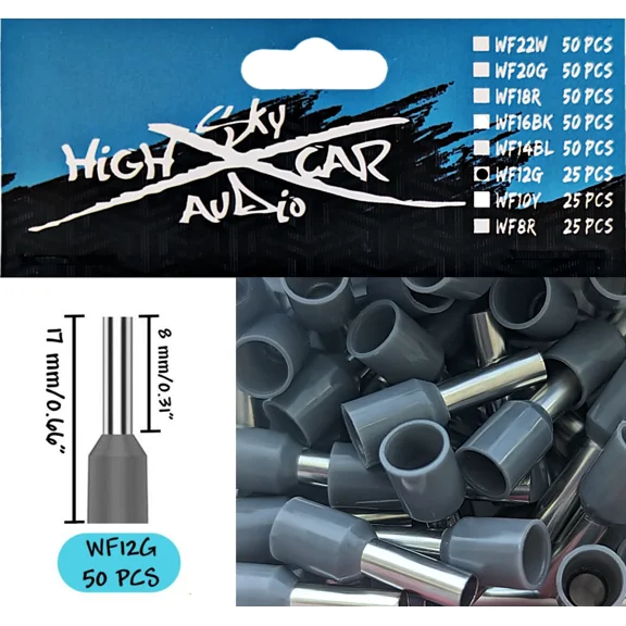 Sky High Car Audio Insulated Aluminum Wire Ferrules 12 Gauge 25 Pieces - Gray
