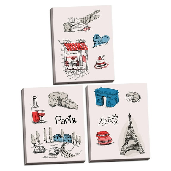 Gango Home Decor Paris I, II, & III; 3-16x20" Hand-Stretched Art Canvases