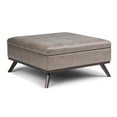 thumbnail image 4 of Owen 36 inch Wide Mid-Century Modern Square Coffee Table Storage Ottoman in Distressed Grey Taupe Vegan Leather, 4 of 8