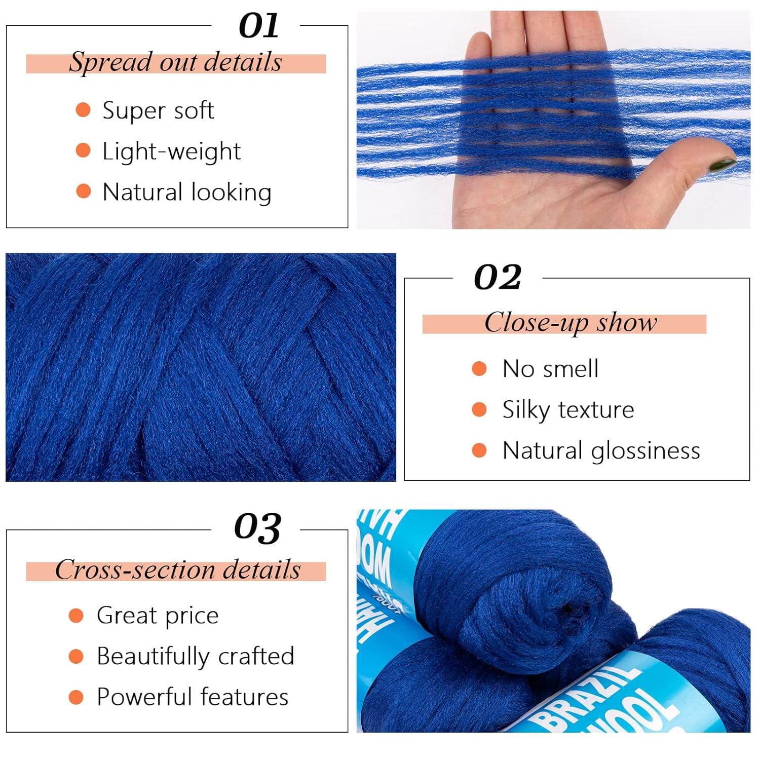 2/4/8 Rolls Brazilian Wool Hair for Braiding Acrylic Hand Knitting Wool Yarn for Soft Locs Crochet Hair Jumbo Braids Twist Braiding Hair Extensions