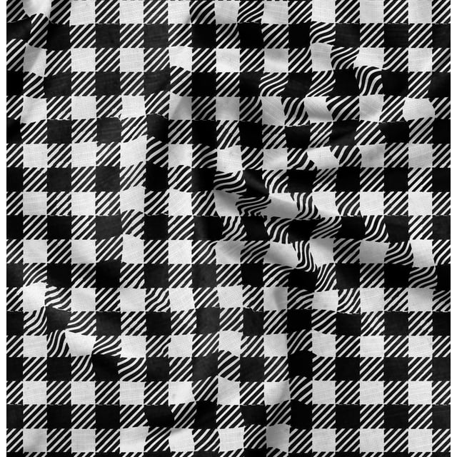 Soimoi Poly Georgette Fabric Gingham Check Print Fabric by Yard 42 Inch Wide