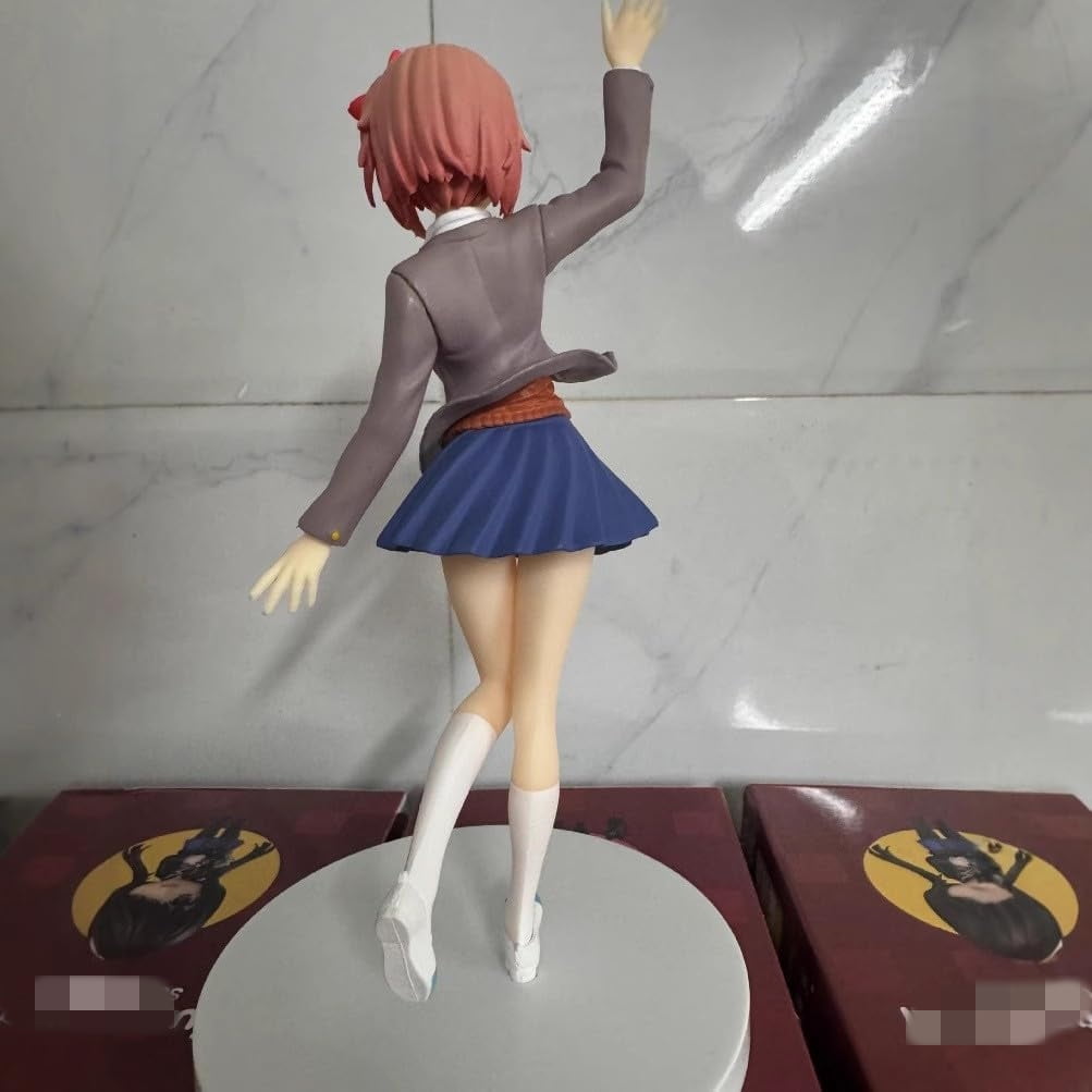 New Sayori Figure, Standing red Short Hair Sayori Anime Figures 18cm/7.1inch Handmade PVC Game Character Model Statue Collectible Craft Gift