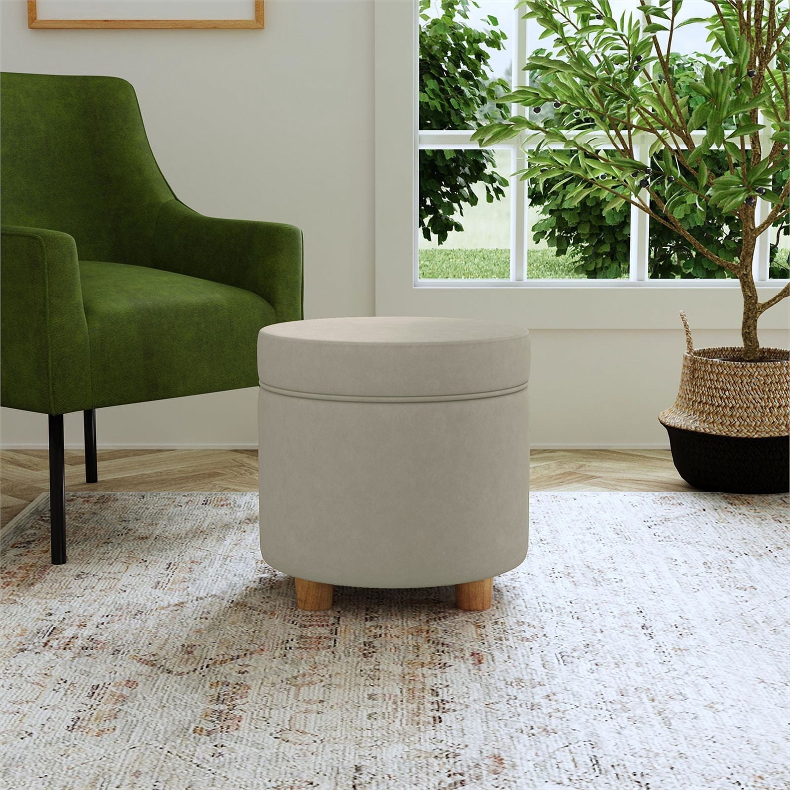 HomePop Round Storage Ottoman, Fawn Velvet