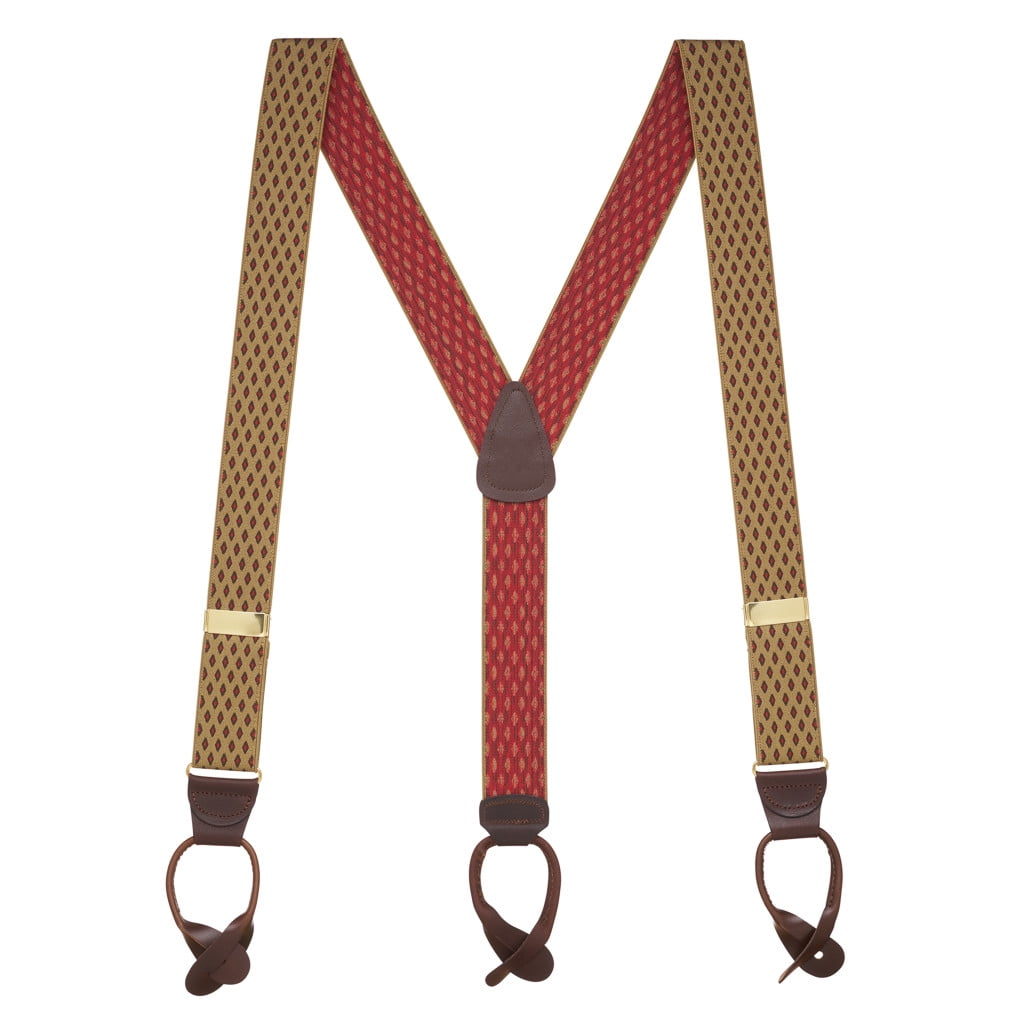 Suspender Store 42 IN TAN Jacquard Diamond Burst Suspenders Button