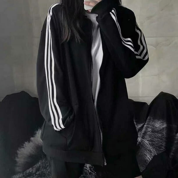 Chaqueta fina de tres barras para mujer, chaqueta de béisbol negra para estudiantes, chaqueta holgada para mujer, primavera y otoño