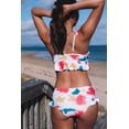 thumbnail image 4 of ABPHQTO Bañador de dos piezas con ribete de volante y cuello redondo con efecto tie dye blanco para mujer, 4 of 5
