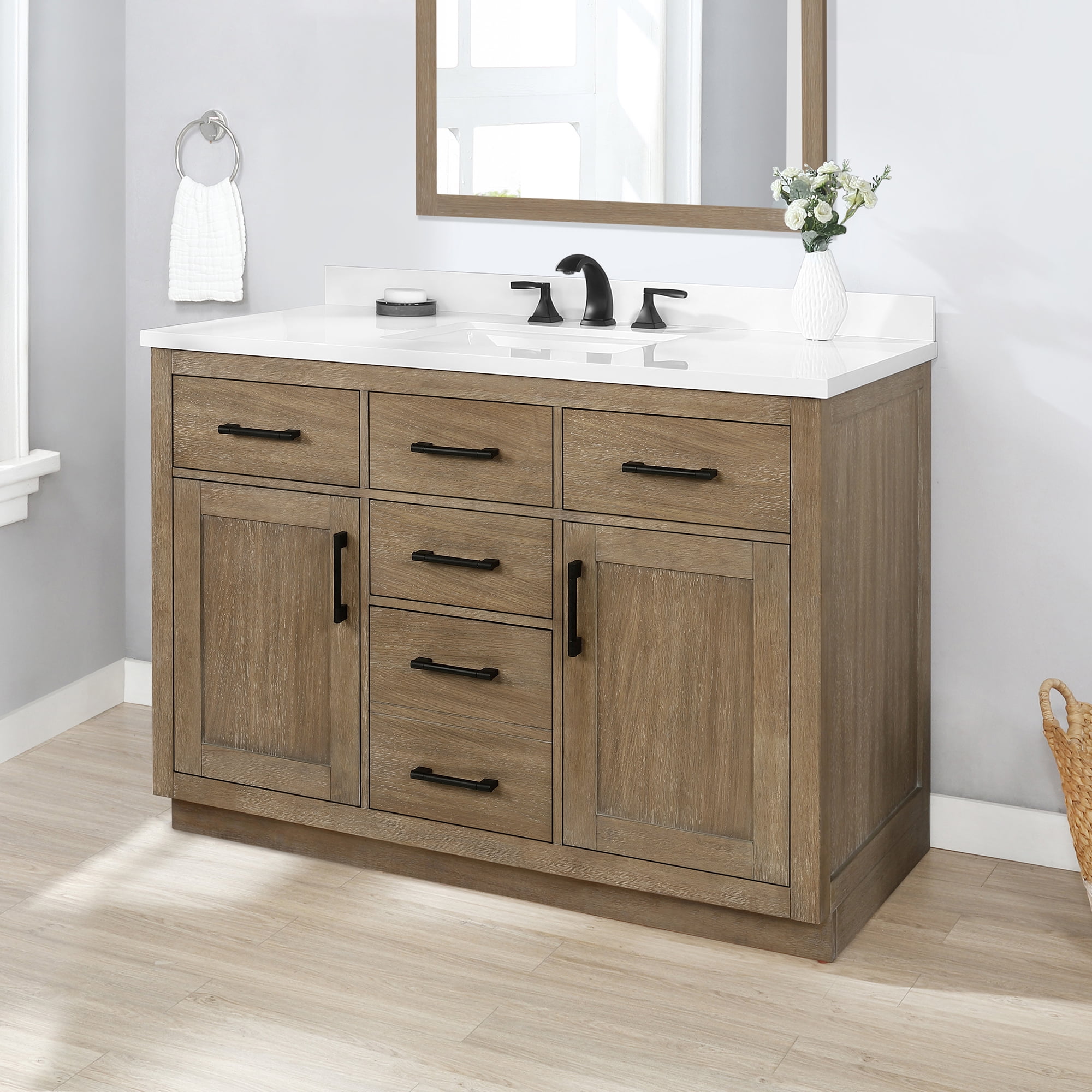 Ove Decors Bailey 48 W x 22" D Freestanding Bathroom Vanity with Sink, Driftwood Oak