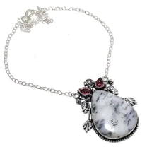 Natural Dendrite Opal, Kunzite Gemstone 925 Sterling Silver Necklace 18"