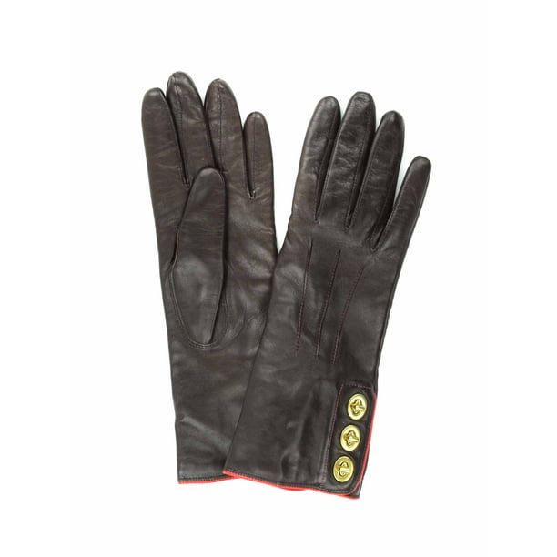 Coach Coach Womens Cashmere Lined Leather 3 Turnlock Gloves (Teak, 7)