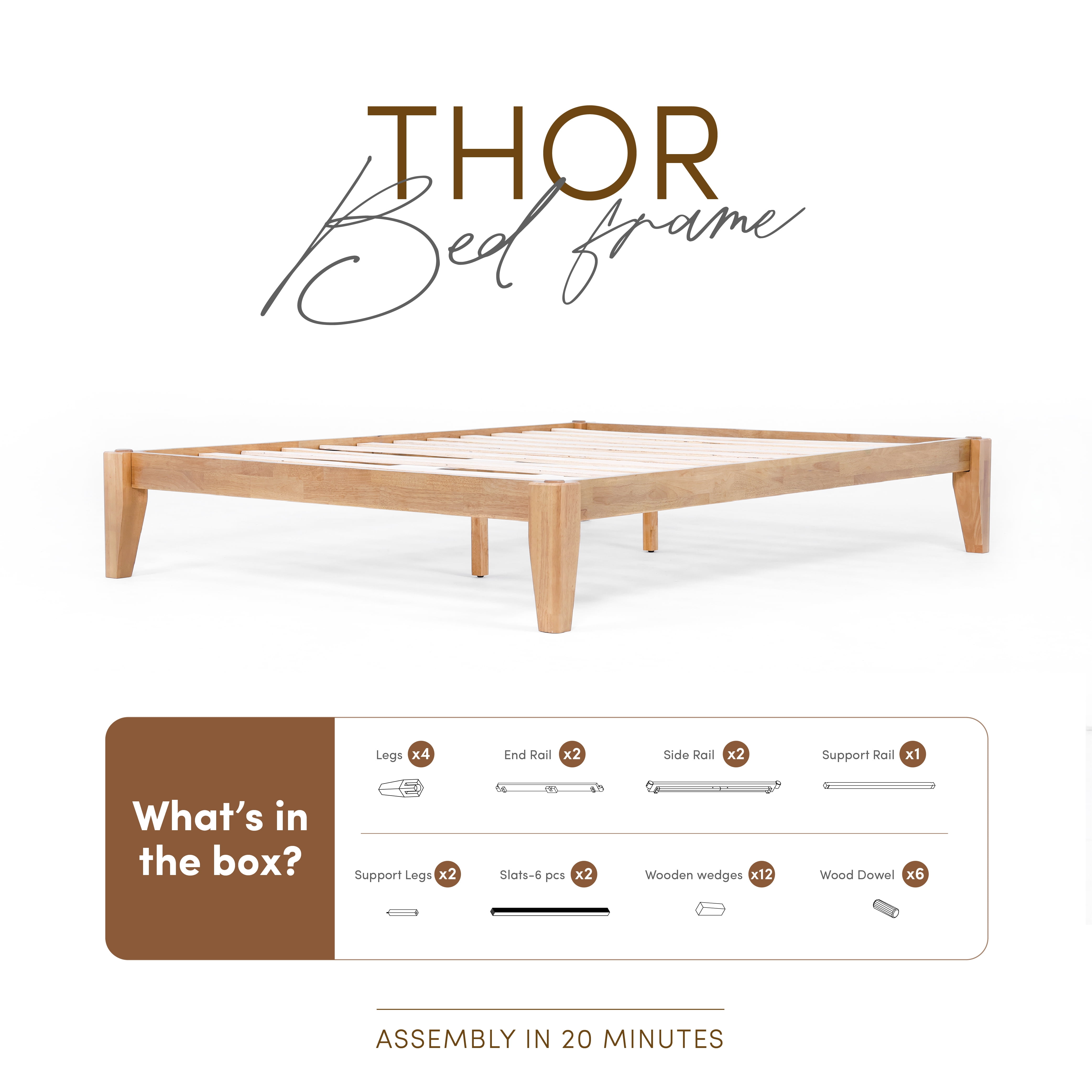 allforwood Thor Solid Wood Bed Frame - Queen Size - Japanese Joinery Bed Frame - Wood Slat Support - No Box Spring Needed - Easy Assembly - Minimalist & Modern Style (Light Oak, Queen)