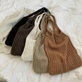 thumbnail image 2 of Tote Bag Knitted Solid Color Large Capacity Storage Vintage Korean Style Shoulder Bag Handbag for Travel, 2 of 10