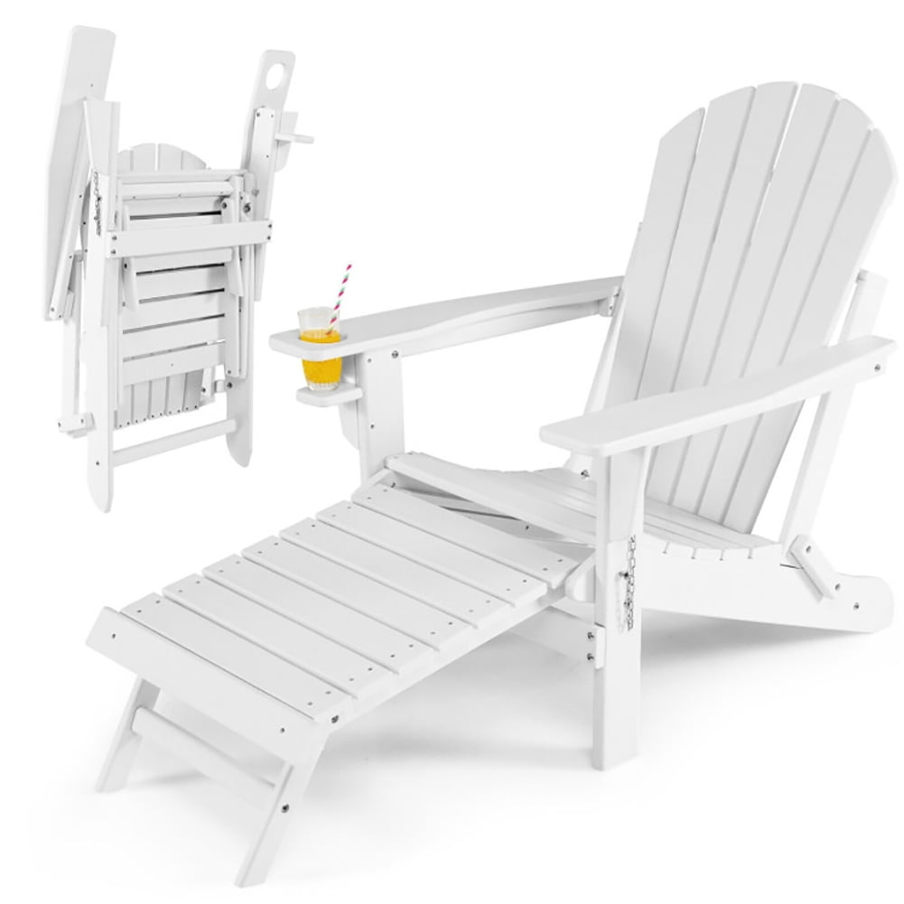 Aimee Lii Patio All-Weather Folding Chair with Pull-Out Ottoman, Outdoor Patio Furniture, White