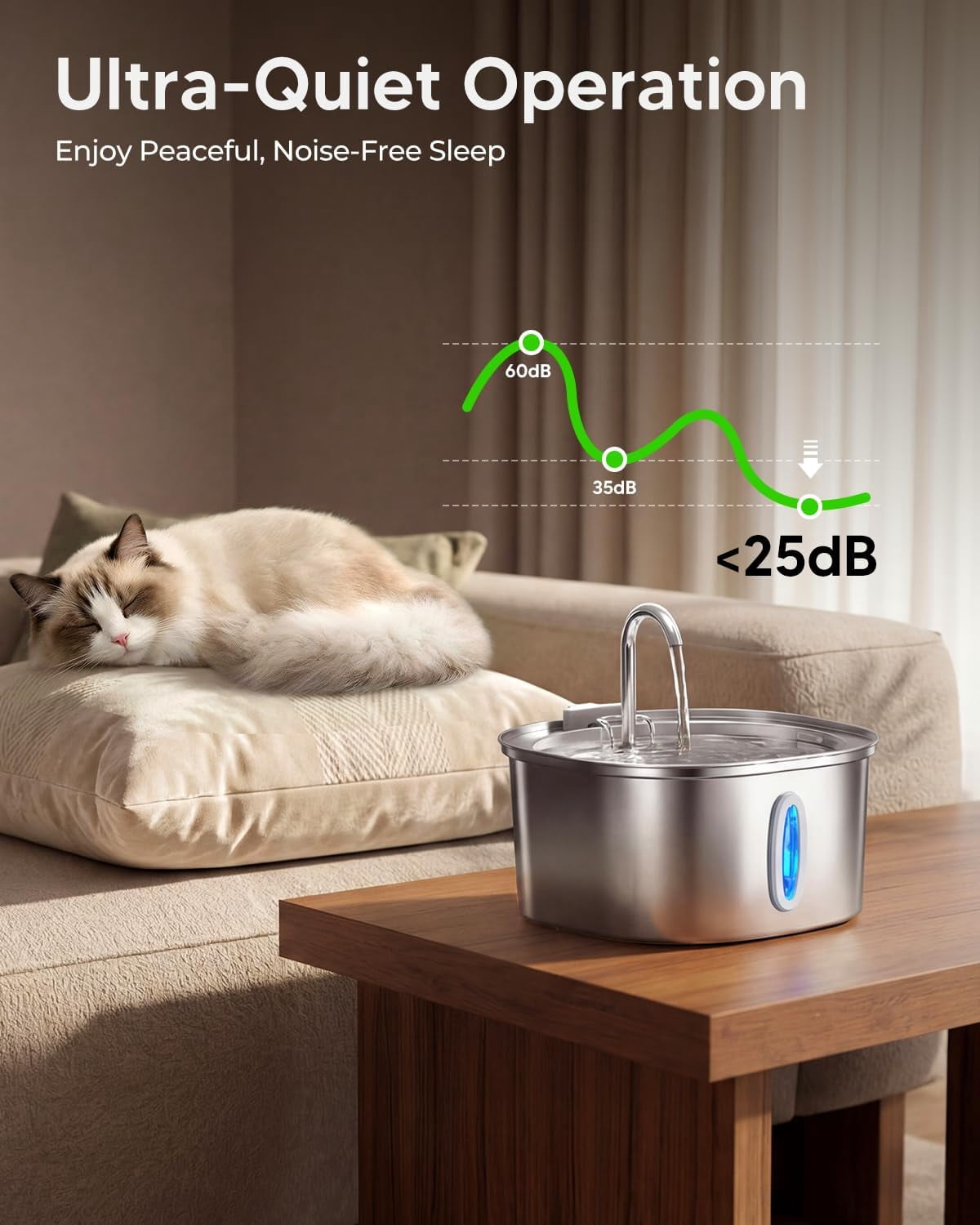 Stainless Steel Cat Water Fountain, 3.2L/108oz Pet Drinking Fountain with Quiet Pump, Dishwasher Safe