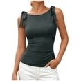 thumbnail image 2 of VBVC Women's Tie Shoulder Bow Knot Slim Fit Tank Top , Ladies' Crew Neck Stretchy Cami , Summer Sleeveless Going Out Tops For Women,Gray,S-2XL, 2 of 8