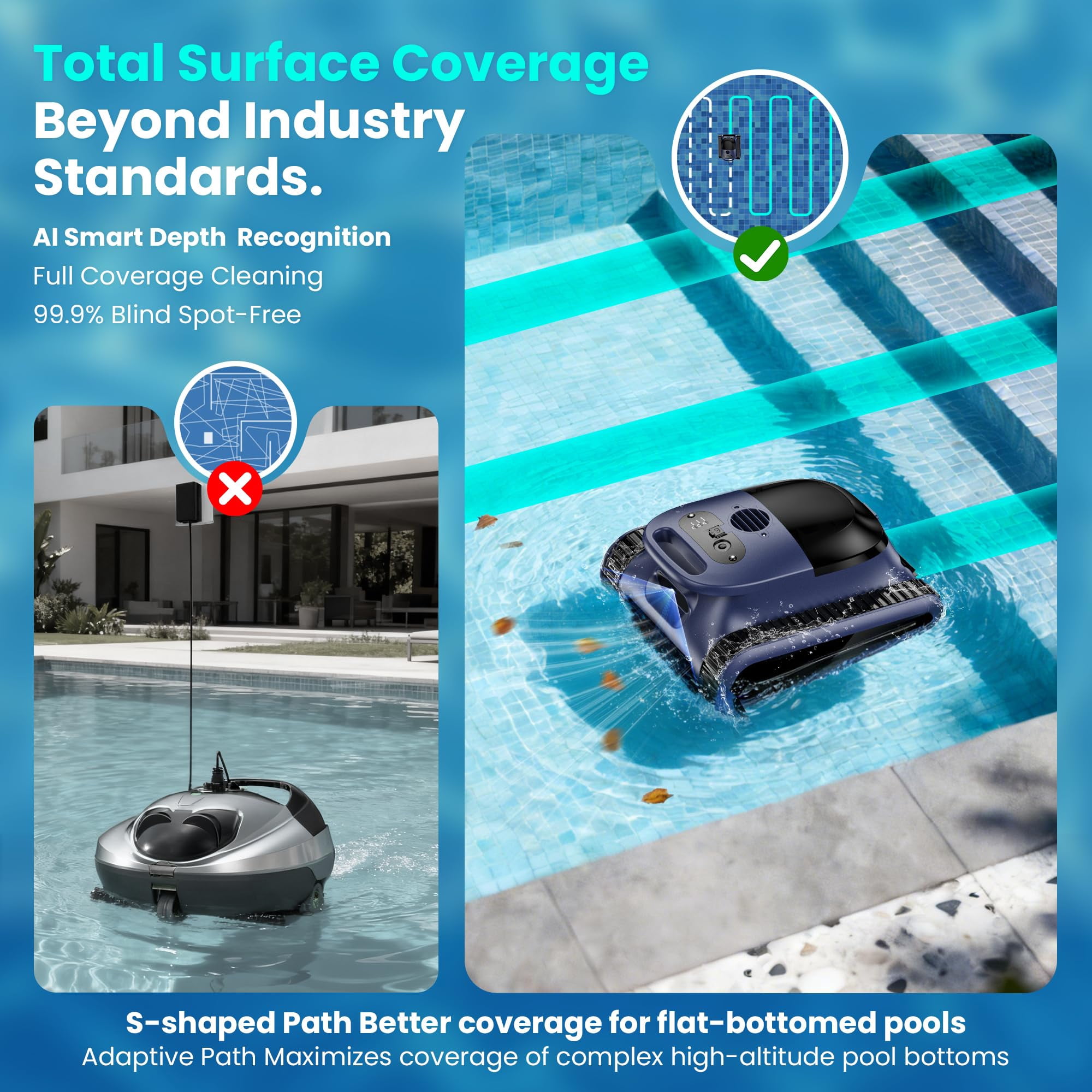 Seauto 2026 New Cordless Robotic Pool Cleaner for Inground & Above-Ground Pools up to 2150 Sq Ft, Wall & Waterline Cleaning, 80 GPM Strong Suction, Smart Navigation, 3 Cleaning Modes, App Control