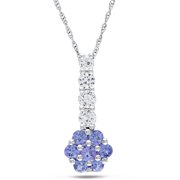 Tangelo 1 Carat T.G.W. Created White Sapphire and Tanzanite 10kt White Gold Cluster Drop Pendant, 17"
