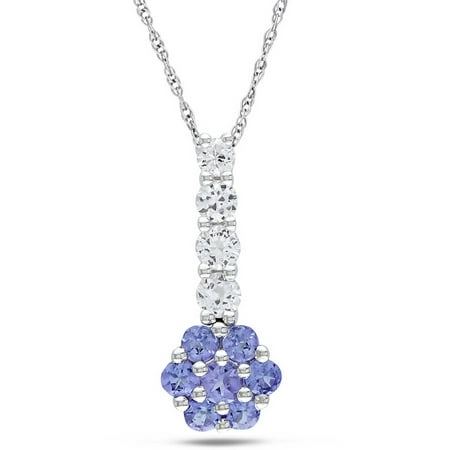 Tangelo 1 Carat T.G.W. Created White Sapphire and Tanzanite 10kt White Gold Cluster Drop Pendant, 17