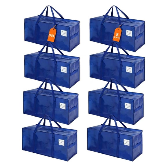 DQQKMM 8 Pack Extra Large Moving Bags Heavy Duty with Zippers & Carrying Handles, Moving Boxes Alternative, Packing Supplies, Large Storage Bags Totes for Space Saving(Blue)