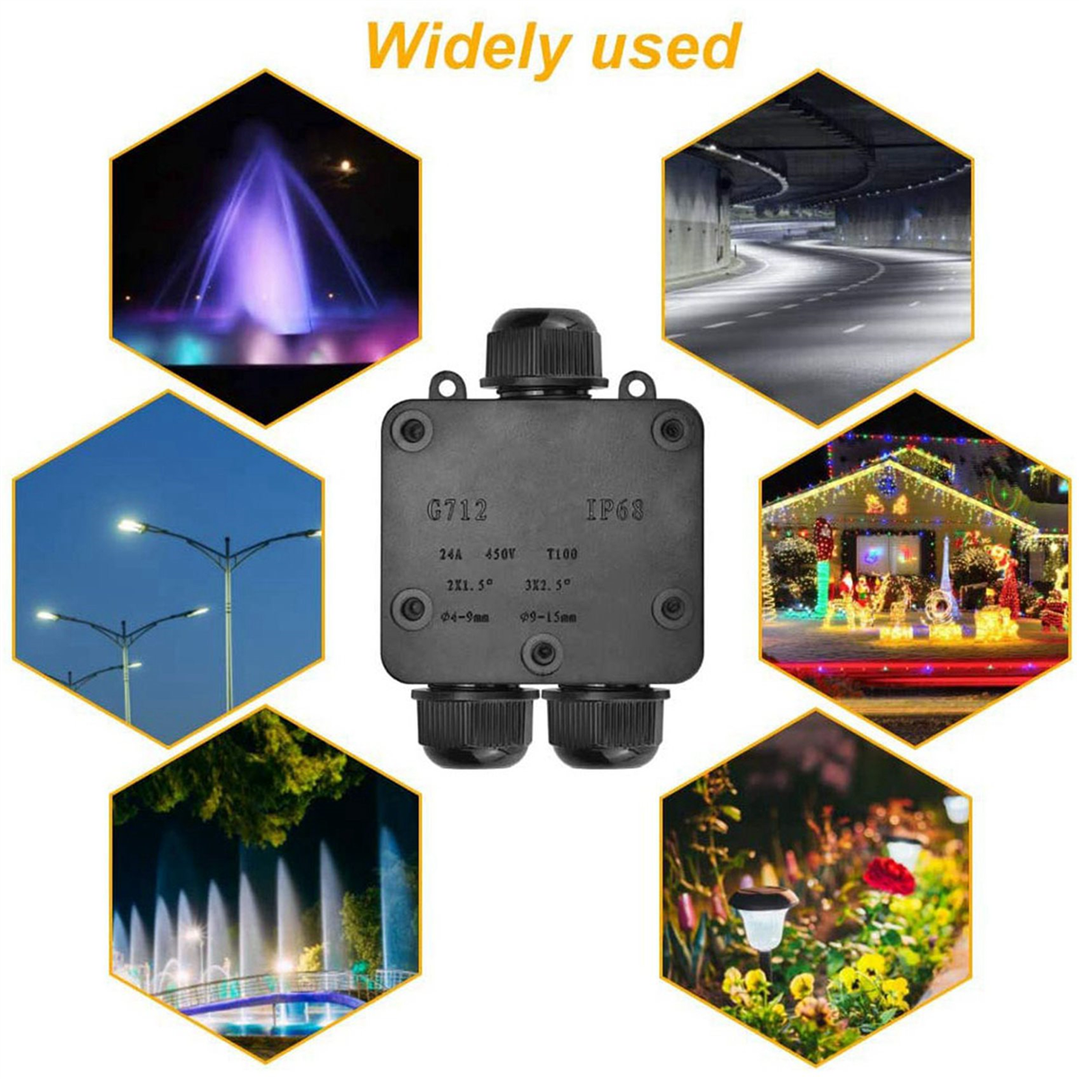 6x Waterproof Junction Box IP68 Outdoor Gland Electrical Junction Box with 3 Cable Connector for 4-15 mm Diameter Cable
