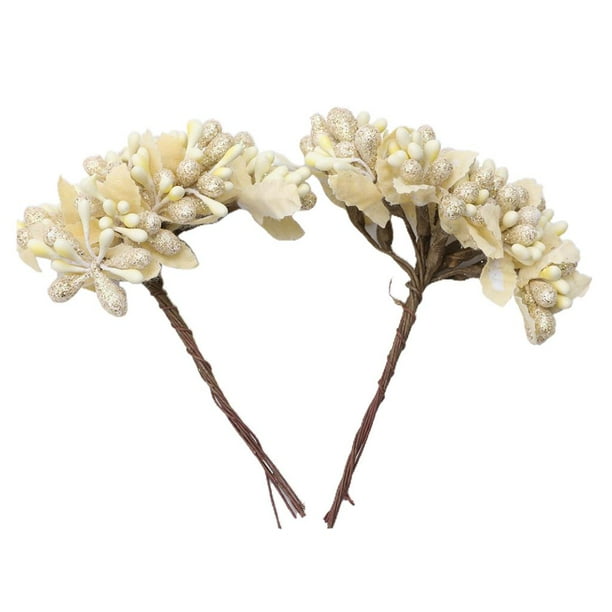 2pcs Glitter Flower Decoración floral artificial para el - champán Gloria flores artificiales bayas
