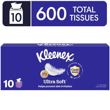 Kleenex Ultra Soft Facial Tissues, 10 Cube Boxes, 60 Tissues per Box, 3-Ply