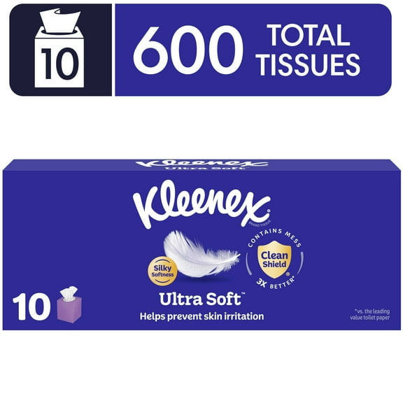 Kleenex Ultra Soft Facial Tissues, 10 Cube Boxes, 60 Tissues per Box, 3-Ply