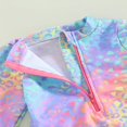 thumbnail image 3 of Kids Girls Rash Guard Swimsuit Romper Zipper Long Sleeve Sun Protection Bathing Suit with Headwear, 3 of 5