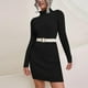 thumbnail image 4 of Vestidos midi de manga larga para mujer, ropa de calle ajustada de otoño, elegante vestido blanco de cuello alto de punto acanalado, vestido liso para mujer, ceñido al cuerpo, 4 of 5