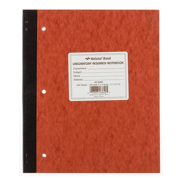 NATIONAL Laboratory Notebook, 4 X 4 Quad, Brown, Cover, 11 x 9.25", 100
