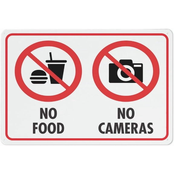 No Food No Cameras Sign For House 12 X 8 Yard Sign, Premium Aluminum, Sun-Proof, Rust-Free