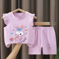 thumbnail image 2 of Toddler Girl Clothes 2pcs Graphic Print Ruffle Sleeve Round Neck T Shirt Top and Elastic Shorts Set Outfits Clothing Kaprioy, 2 of 7