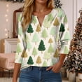thumbnail image 2 of zaveiop Women T-Shirt for Christmas Casual Fashionable Printed V Neck Button up Three Quarter Sleeve Printed Festive Tees Tops (Z1-Beige, 3XL), 2 of 9