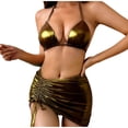 thumbnail image 2 of Tqyyweavej Women's 3 Piece Triangle Bikini Sets Metallic Halter Solid Color Bikini Tops and Side Tie Shiny Ruched Swim Skirt with Bathing Bottoms, 2 of 6