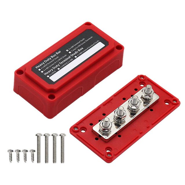 300a M8 48v, resistente, 4 vías, caja de barras colectoras de carcasa roja, adecuada para vehículos recreativos y Barcos