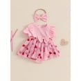 thumbnail image 3 of Suealasg Baby Girl Valentines Day Romper Dress Short Sleeve Heart Print Tulle Skirt Jumpsuit Bow Headband, 3 of 7