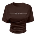 thumbnail image 2 of Ticikt Girls Print T-Shirt, Crew Neck Short Sleeve Ruched Waist Casual Summer Top for Kids,Color:Brown, 2 of 4