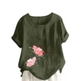 thumbnail image 2 of Pisexur Womens Oversized Plus Size Shirts Butterfly Print Cotton Linen Tops Blend Crew Neck Short Sleeve Basic Tunic Tee Shirts Tops Blouse, 2 of 5