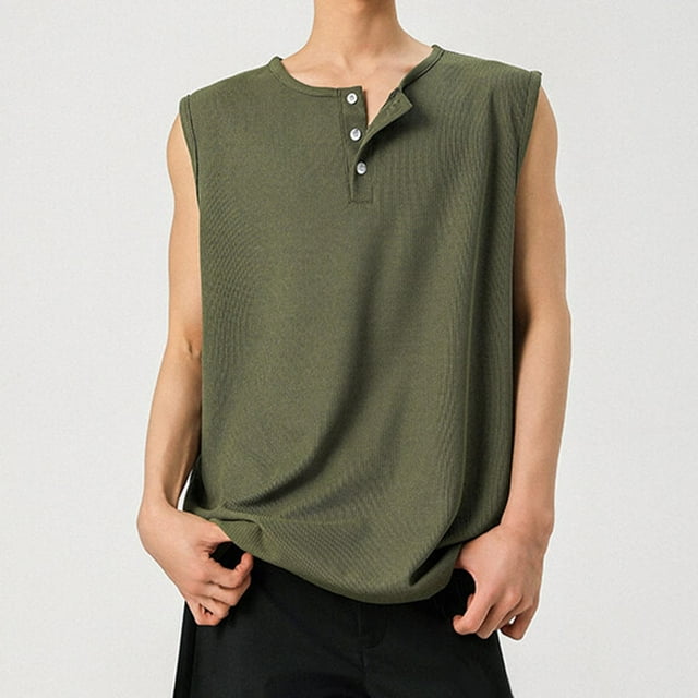 pstuiky Camisetas sin mangas para hombre, Camiseta de tirantes vintage de color liso con botones para hombre, ideal para el tiempo libre y el fitness. Camisas de hombre m
