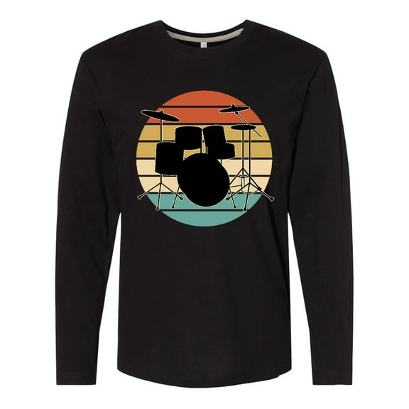 Inktastic Drum Set Retro Drummer Sunset Long Sleeve T-Shirt