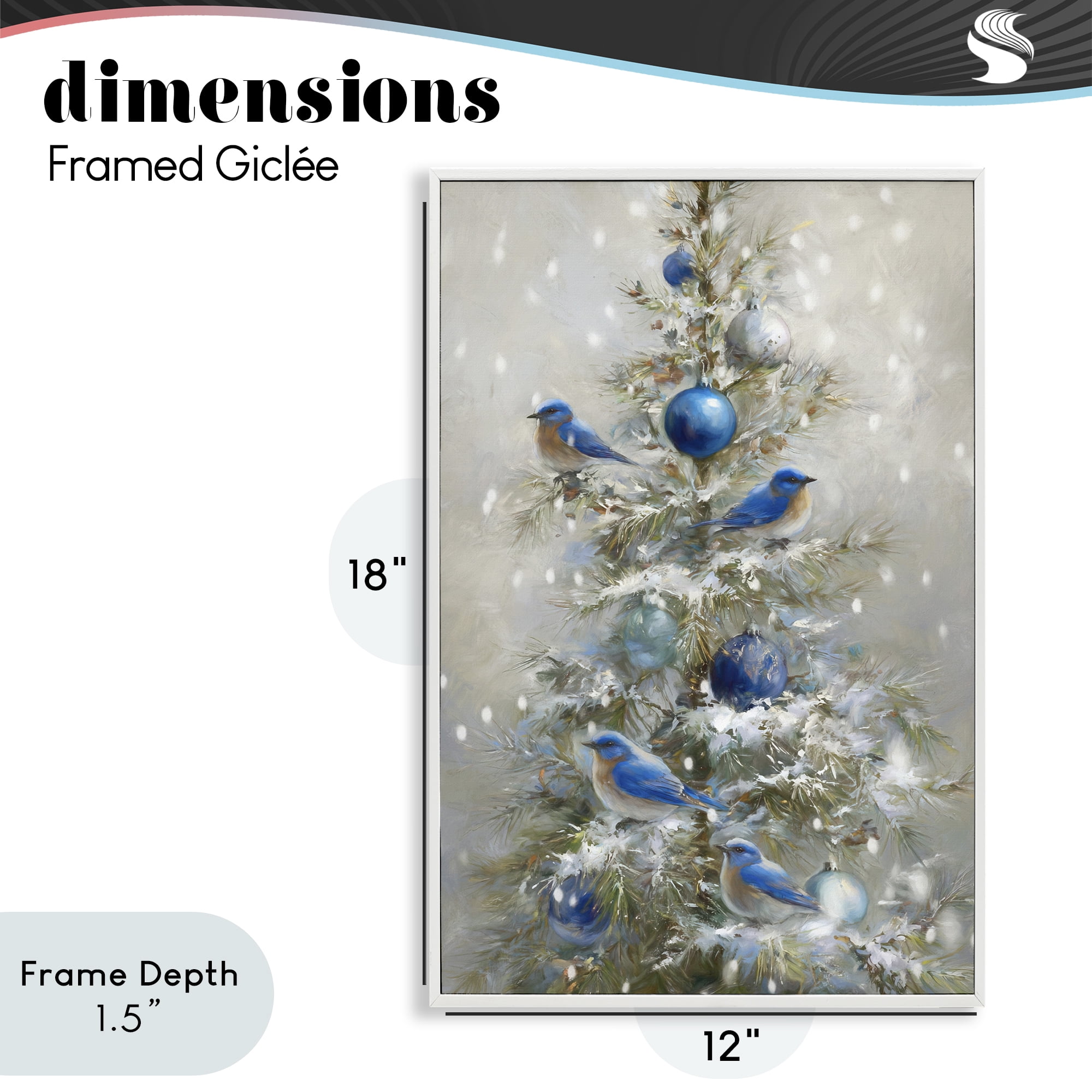 Stupell Industries Blue Bird Christmas Tree White Framed Giclee Art, design by Tina LeCour
