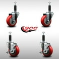 thumbnail image 2 of 3.5 Inch SS Red Poly Wheel Swivel 1 Inch Expanding Stem Caster Set 2 Brakes SCC, 2 of 2