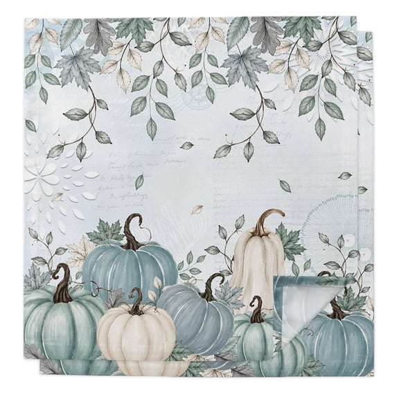 Thanksgiving Cloth Napkins Set of 2 Fall Mint Green Beige Pumpkin Leaf Rustic Blue Soft Washable Square Dinner Napkins for Party Wedding Restaurant Hotel Cocktail 20x20 Inch