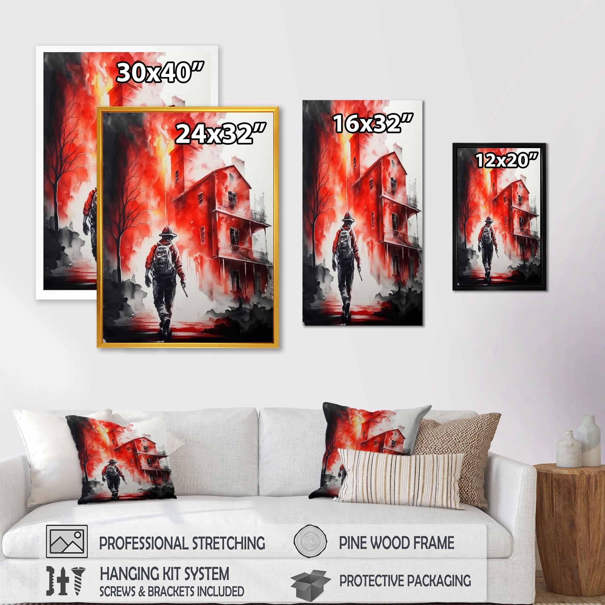 Designart House On Fire Canvas Wall Art