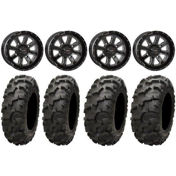 System 3 ST-4 Black 14" Wheels 28" Blackwater Tires Can-Am Maverick X3 / Honda Pioneer 1000 / Talon